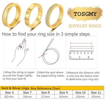 TOSGMY Gold Silver Rings for Women Non Tarnish Stackable Rings Trendy Dainty 18K Gold Plated Stacking Cubic Zirconia Thumb Ring Set Love Friendship Dual Band Rings Promise Wedding Engagement Rings Size 6 7 8 9 10 11