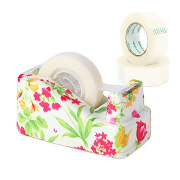 VIBRANZ-LAB Cute Tape Dispenser Desk Home Office Desk Supplies Fun Desk Accessories Floral Office Ta...