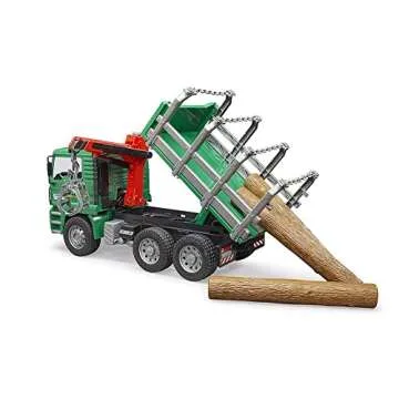 Bruder Toys - Forestry MAN Timber Truck with Fully Functioning Loading Crane, Tilting Loading Bed, and 3 Loadable Trunks - Ages 4+