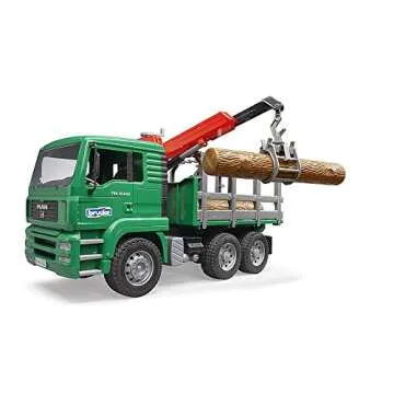 Bruder Toys - Forestry MAN Timber Truck with Fully Functioning Loading Crane, Tilting Loading Bed, and 3 Loadable Trunks - Ages 4+
