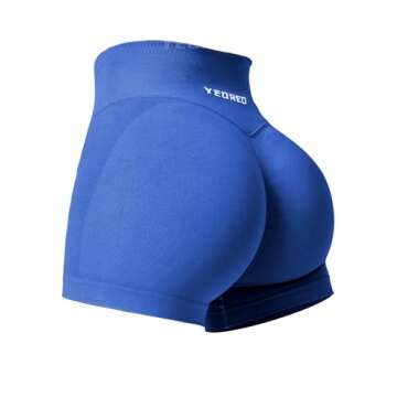 YEOREO Scrunch Workout Shorts Women Butt Lifting 3.5" Seamless V Waist Amplify Shorts Sport Gym Shorts Blue X-Small
