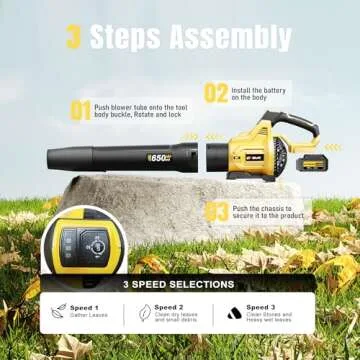 GEVEELIFE Cordless Leaf Blower - 650CFM & 3 Speed Levels
