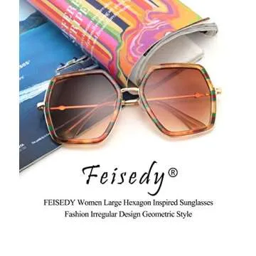 FEISEDY Retro Square Sunglasses for Women Oversized Vintage Polygon Sun Glasses Geometric Irregular Lens B2503