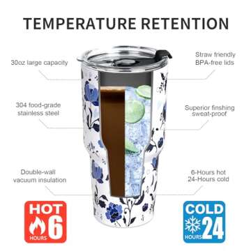 FristChoice 30 oz Tumbler with Lids and Straws Double Wall Insulated Tumbler Cup,Stainless Steel Vac...