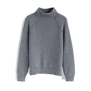 CHICWISH Women Comfy Casual Long Sleeve Heart Shape Patched Grey Knit Top Pullover Sweater