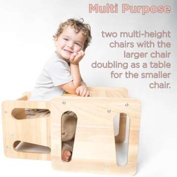 Montessori Weaning Table and Chair Set - Solid Wooded Toddler Table - Cube Chairs for Toddlers - Rea...