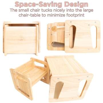 Montessori Weaning Table and Chair Set - Solid Wooded Toddler Table - Cube Chairs for Toddlers - Real Hardwood - Kids Montessori Furniture