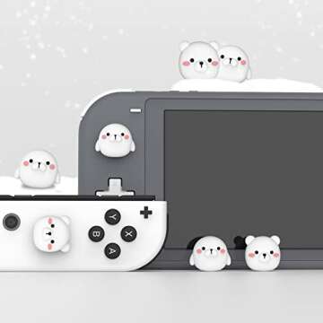 PlayVital Joystick Caps for Nintendo Switch, Thumbstick Caps for Switch Lite, Analog Cover for Switch OLED Joycon Thumb Grip Rocker Caps for Switch & Switch Lite & Switch OLED - Polar Bear & Baby Seal