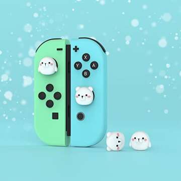 PlayVital Joystick Caps for Nintendo Switch, Thumbstick Caps for Switch Lite, Analog Cover for Switch OLED Joycon Thumb Grip Rocker Caps for Switch & Switch Lite & Switch OLED - Polar Bear & Baby Seal