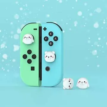 PlayVital Joystick Caps for Nintendo Switch, Thumbstick Caps for Switch Lite, Analog Cover for Switch OLED Joycon Thumb Grip Rocker Caps for Switch & Switch Lite & Switch OLED - Polar Bear & Baby Seal