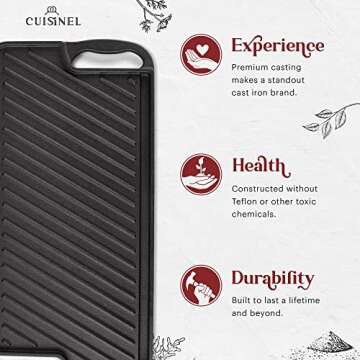Cuisinel Cast Iron Griddle - Versatile Indoor/Outdoor Grill