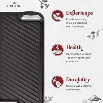 Cuisinel Cast Iron Griddle - Versatile Indoor/Outdoor Grill