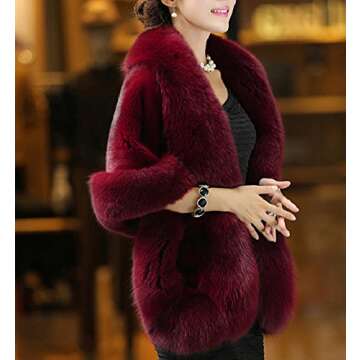 Old Dlrd Women's Winter Faux Fur Wrap Coat Wedding Bride Cloak Cape Shawl for Evening Party