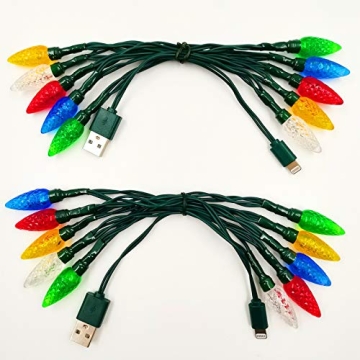 WIND Set of 2 Christmas Light Phone Charger Cord USB and Bulb Charging Cable 50inch 10led Multicolor...