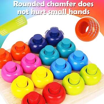 Wooden Color Sorter Stacking Rings Board Montessori Toys Wooden Pegboard Stacking blocks Stacker Rings Board Counting Toys for Toddlers Puzzle Games for Shape Sorting Educational Learning Toys