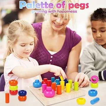 Wooden Color Sorter Stacking Rings Board Montessori Toys Wooden Pegboard Stacking blocks Stacker Rings Board Counting Toys for Toddlers Puzzle Games for Shape Sorting Educational Learning Toys