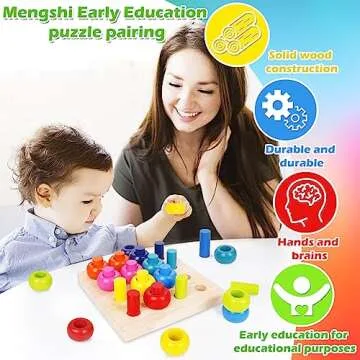 Wooden Color Sorter Stacking Rings Board Montessori Toys Wooden Pegboard Stacking blocks Stacker Rings Board Counting Toys for Toddlers Puzzle Games for Shape Sorting Educational Learning Toys