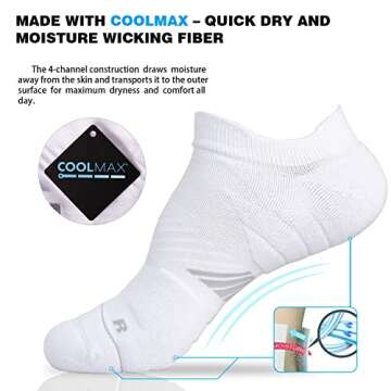 Hylaea Low Cut Socks for Running with Cushion Pad, No Show Athletic Sport Tab Coolmax Socks Moisture Wicking, No Blister, Seamless, Anti-Odor White Large