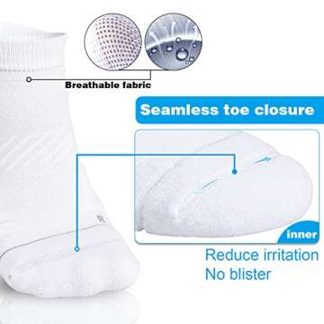 Hylaea Low Cut Socks for Running with Cushion Pad, No Show Athletic Sport Tab Coolmax Socks Moisture Wicking, No Blister, Seamless, Anti-Odor White Large