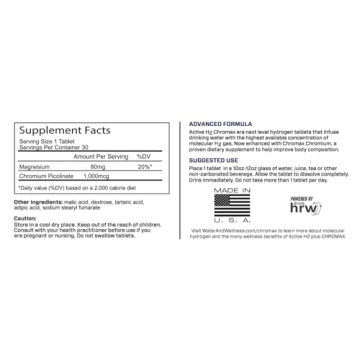 Active H2+ Chromax - Hydrogen Water Tablets Plus Chromium - Balance Your Metabolism and Activate Your Fitness with Dual Benefits of Molecular Hydrogen and Chromium (30 Tablets)