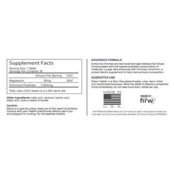 Active H2+ Chromax - Hydrogen Water Tablets Plus Chromium - Balance Your Metabolism and Activate Your Fitness with Dual Benefits of Molecular Hydrogen and Chromium (30 Tablets)