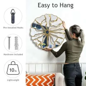 Jesantab Gold Wall Mirrors Decorative, 32” Large Round Mirrors for Wall Decor, Flower Shaped Decorative Wall Mirror for Living Room, Bedroom, Dining Room