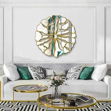Jesantab Gold Wall Mirrors Decorative, 32” Large Round Mirrors for Wall Decor, Flower Shaped Decorative Wall Mirror for Living Room, Bedroom, Dining Room