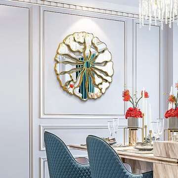 Jesantab Gold Wall Mirrors Decorative, 32” Large Round Mirrors for Wall Decor, Flower Shaped Decorative Wall Mirror for Living Room, Bedroom, Dining Room