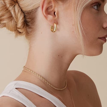 14K Gold Plated Small Chunky Hoops Earrings