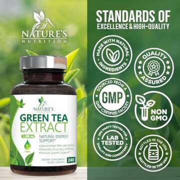 Green Tea Extract Capsules 1000mg 98% Standardized EGCG - 3X Strength for Natural Energy - Heart Support with Polyphenols - Gentle Caffeine - 240 Capsules