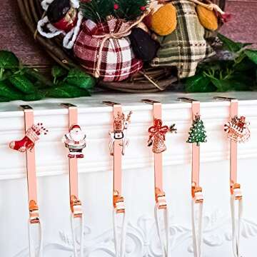JEKOSEN Christmas Stocking Holder + Christmas Elements Brooch Set of 6 Hanger Hook Fireplace/Mantel ...