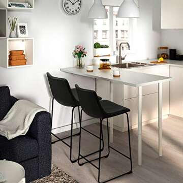 Waleaf 26 inch Bar Stools Set of 2,Counter Height Bar Stools with Back, Modern PU Leather Stools with Metal Leg and Footrest (Black, 2 Pcs 26" Counter Height Barstools)