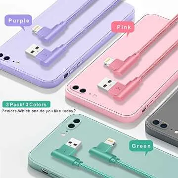 APFEN Lightning Cable iPhone Charger 10ft 3 Pack 90 Degree Long Strong Nylon Braided Charging Cable ...