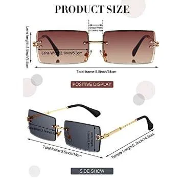 Weewooday 8 Pairs Vintage Rimless Rectangle Sunglasses Tinted Lens Gold Metal Frameless Eyewear Sunglasses for Women Men (Cute Colors)