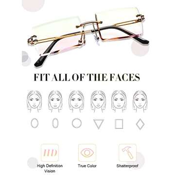 Weewooday 8 Pairs Vintage Rimless Rectangle Sunglasses Tinted Lens Gold Metal Frameless Eyewear Sunglasses for Women Men (Cute Colors)