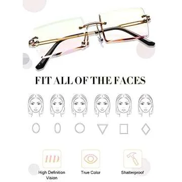 Weewooday 8 Pairs Vintage Rimless Rectangle Sunglasses Tinted Lens Gold Metal Frameless Eyewear Sunglasses for Women Men (Cute Colors)
