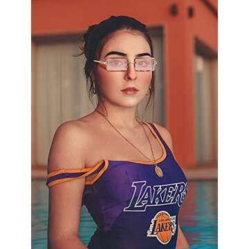 Weewooday 8 Pairs Vintage Rimless Rectangle Sunglasses Tinted Lens Gold Metal Frameless Eyewear Sunglasses for Women Men (Cute Colors)