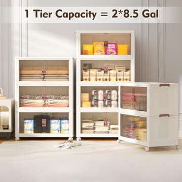 Kmiectse 102 QT Large Storage Bins with Lid, Plastic Storage Organizer for Living Room Bedroom, Foldable Stackable Toy Storage, Storage Containers for House Organizing, 3 Tier 1 Lid