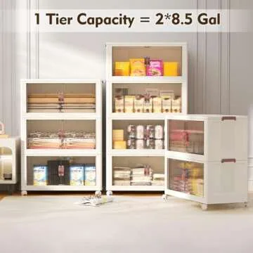 Kmiectse 102 QT Large Storage Bins with Lid, Plastic Storage Organizer for Living Room Bedroom, Foldable Stackable Toy Storage, Storage Containers for House Organizing, 3 Tier 1 Lid