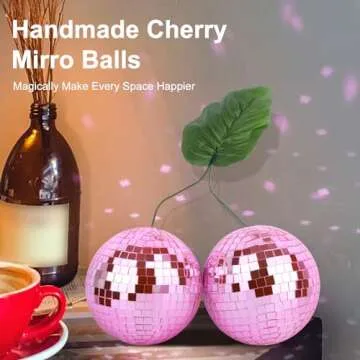 Cherry Disco Ball Decor, Double Mirror Ball Cherry Mirror Ball for DJ Club Stage Bar Party Wedding Holiday Decoration Home Decor (Double Cherry-15cm, Pink)