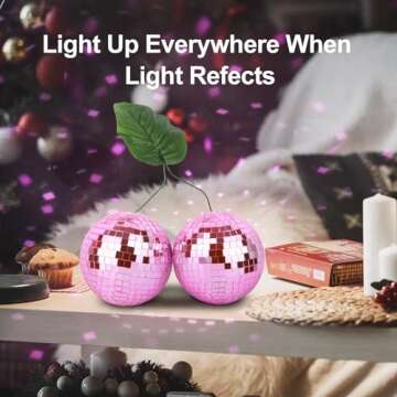 Cherry Disco Ball Decor, Double Mirror Ball Cherry Mirror Ball for DJ Club Stage Bar Party Wedding Holiday Decoration Home Decor (Double Cherry-15cm, Pink)