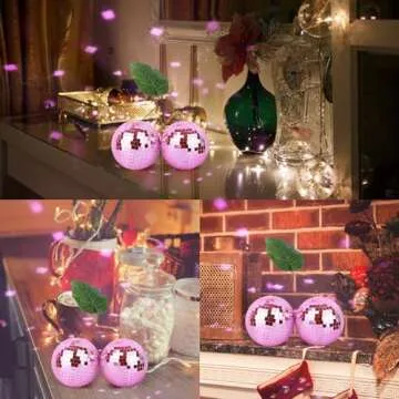 Cherry Disco Ball Decor, Double Mirror Ball Cherry Mirror Ball for DJ Club Stage Bar Party Wedding Holiday Decoration Home Decor (Double Cherry-15cm, Pink)