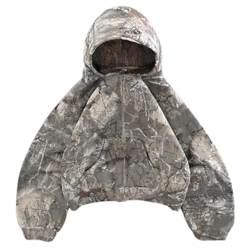 Trendy Zip Up Camo Hoodie for Women - Y2K Style