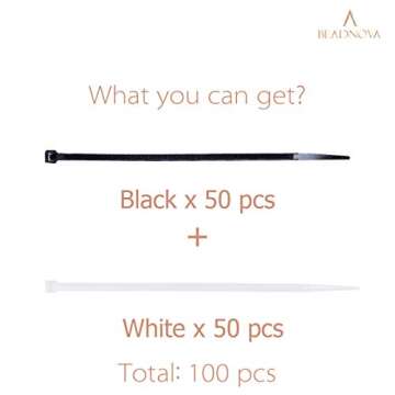 BEADNOVA Cable Ties – 100 Pcs Heavy Duty Zip Ties for Multi-Purpose Management (6 Inch, Black & Wh...