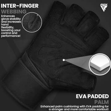 RDX Weight Lifting Workout Gloves with Wrist Support, 50 CM Long Wrist Straps, Anti Slip Padded Palm...