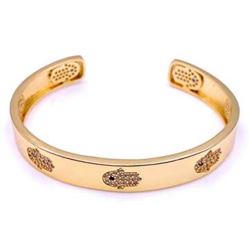 LESLIE BOULES 18K Gold Plated Hamsa Hand Cuff Bracelet