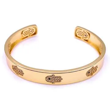 LESLIE BOULES 18K Gold Plated Hamsa Hand Cuff Bracelet