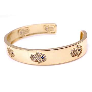 LESLIE BOULES 18K Gold Plated Hamsa Hand Cuff Bracelet