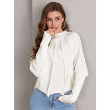 Verdusa Women's Dolman Long Sleeve Mock Neck Sweater Pullover Top Beige M