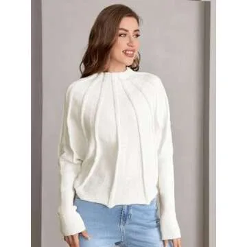 Verdusa Women's Dolman Long Sleeve Mock Neck Sweater Pullover Top Beige M